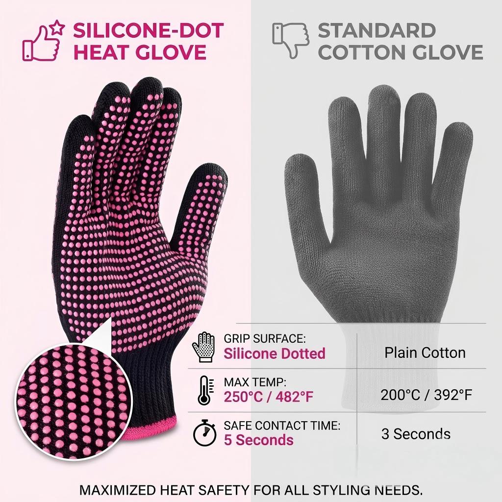 Professional Heat Resistant Glove for Hair Styling with Anti-Slip Silicone Dots