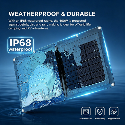 400W Portable Foldable Solar Panel with Stand - IP68 Waterproof