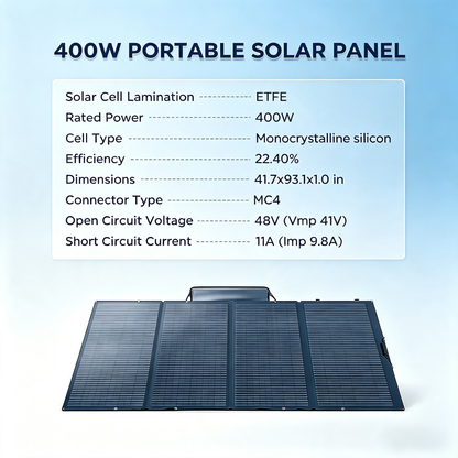 400W Portable Foldable Solar Panel with Stand - IP68 Waterproof
