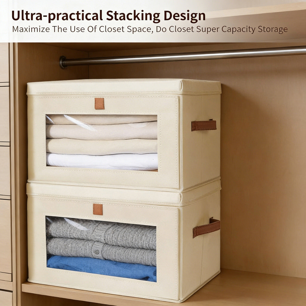 Stackable Fabric Storage Bins with Clear Window & Lid
