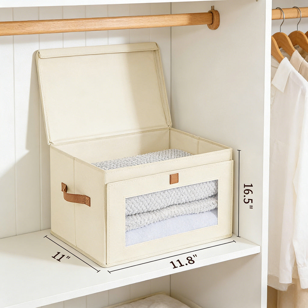 Stackable Fabric Storage Bins with Clear Window & Lid