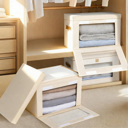Stackable Fabric Storage Bins with Clear Window & Lid