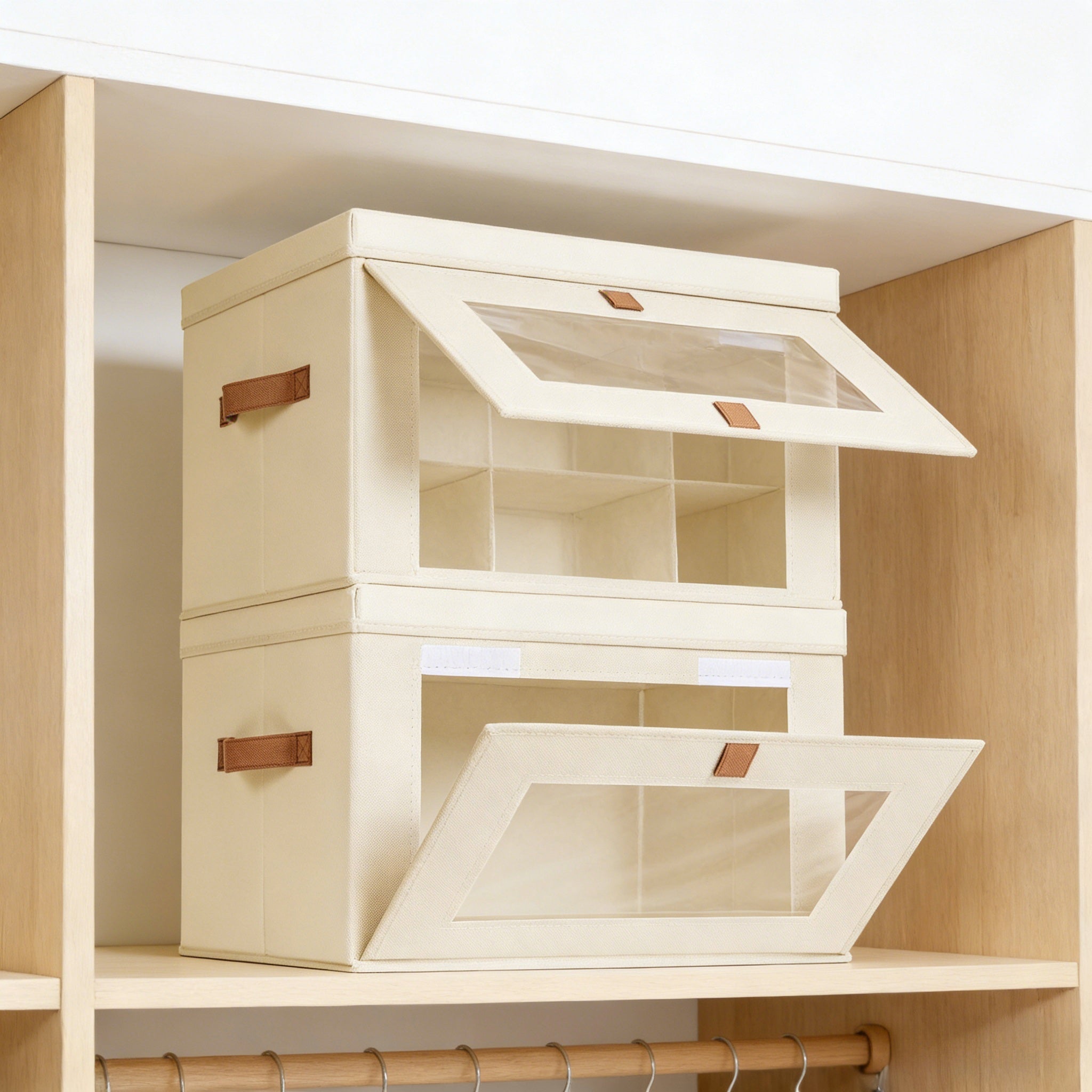 Stackable Fabric Storage Bins with Clear Window & Lid