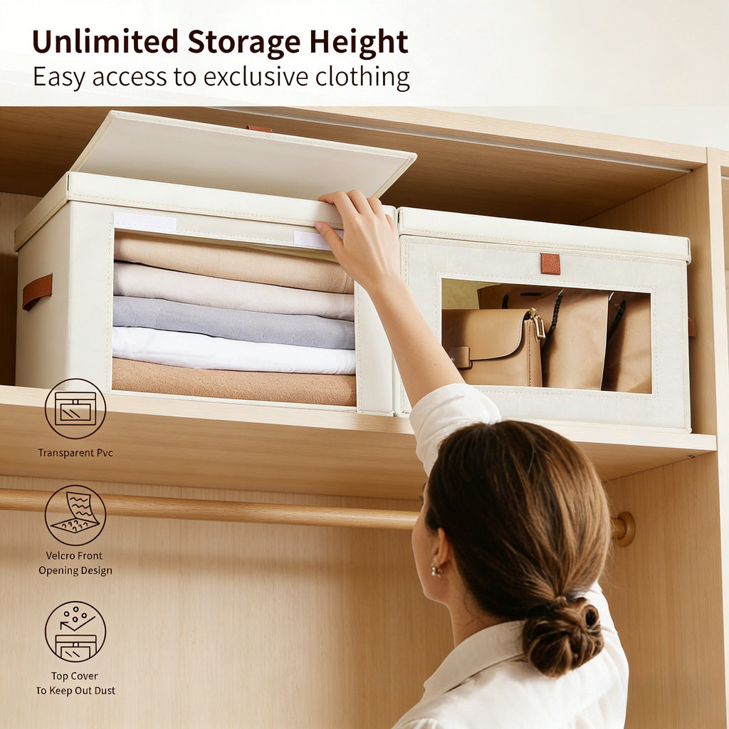 Stackable Fabric Storage Bins with Clear Window & Lid