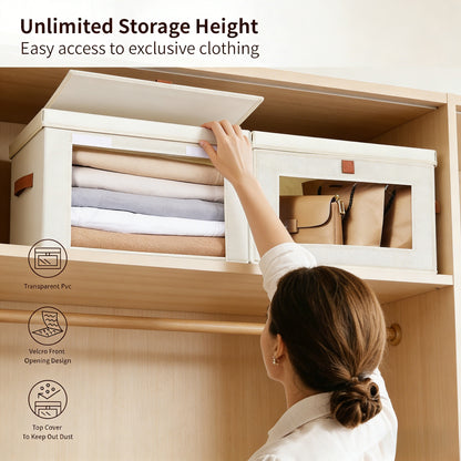 Stackable Fabric Storage Bins with Clear Window & Lid