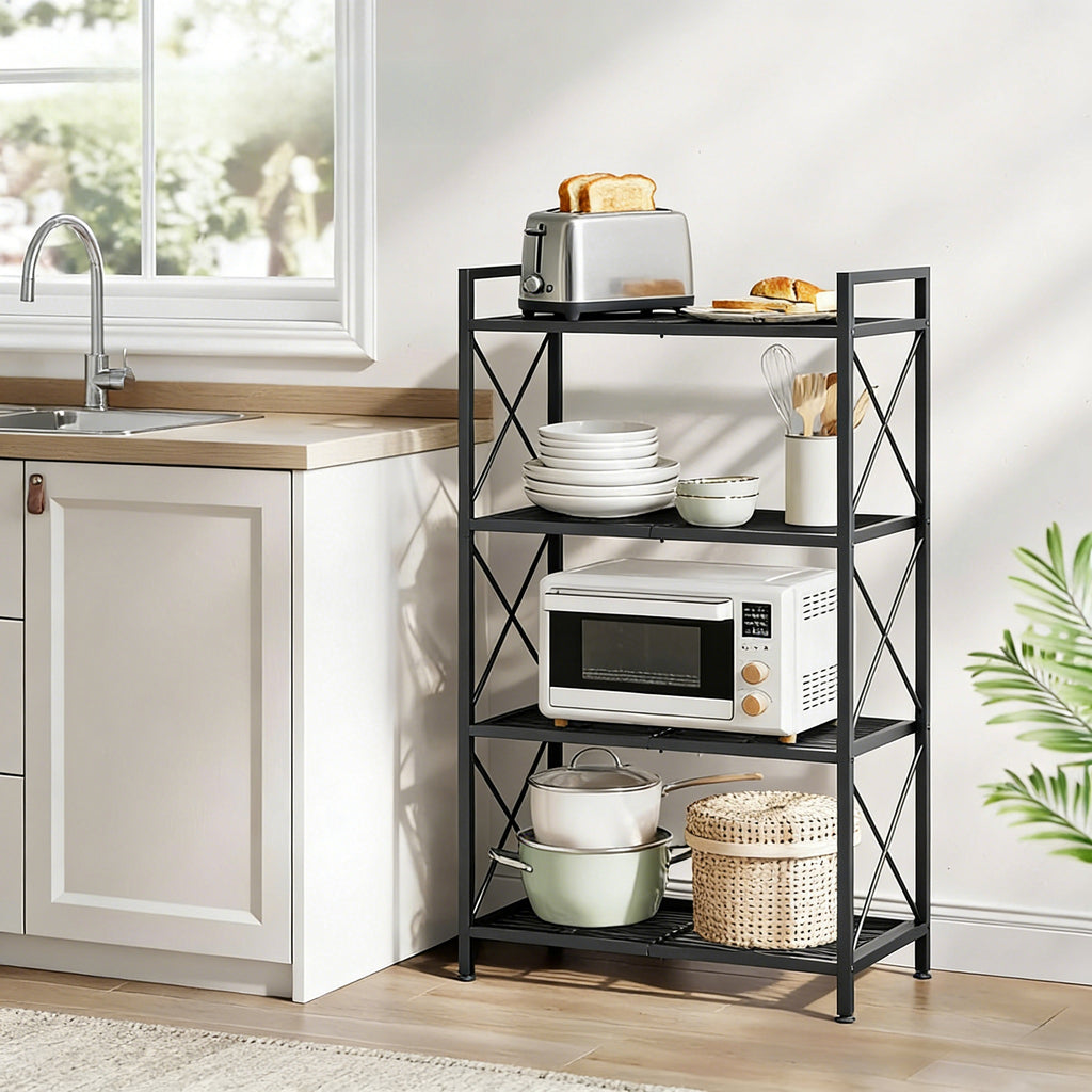 4-Tier Heavy-Duty Kitchen Storage Shelf with Mesh Design
