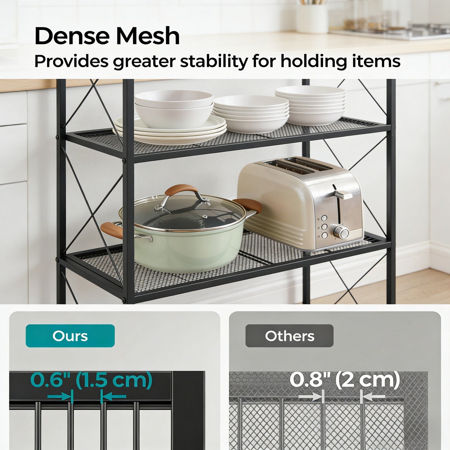 4-Tier Heavy-Duty Kitchen Storage Shelf with Mesh Design