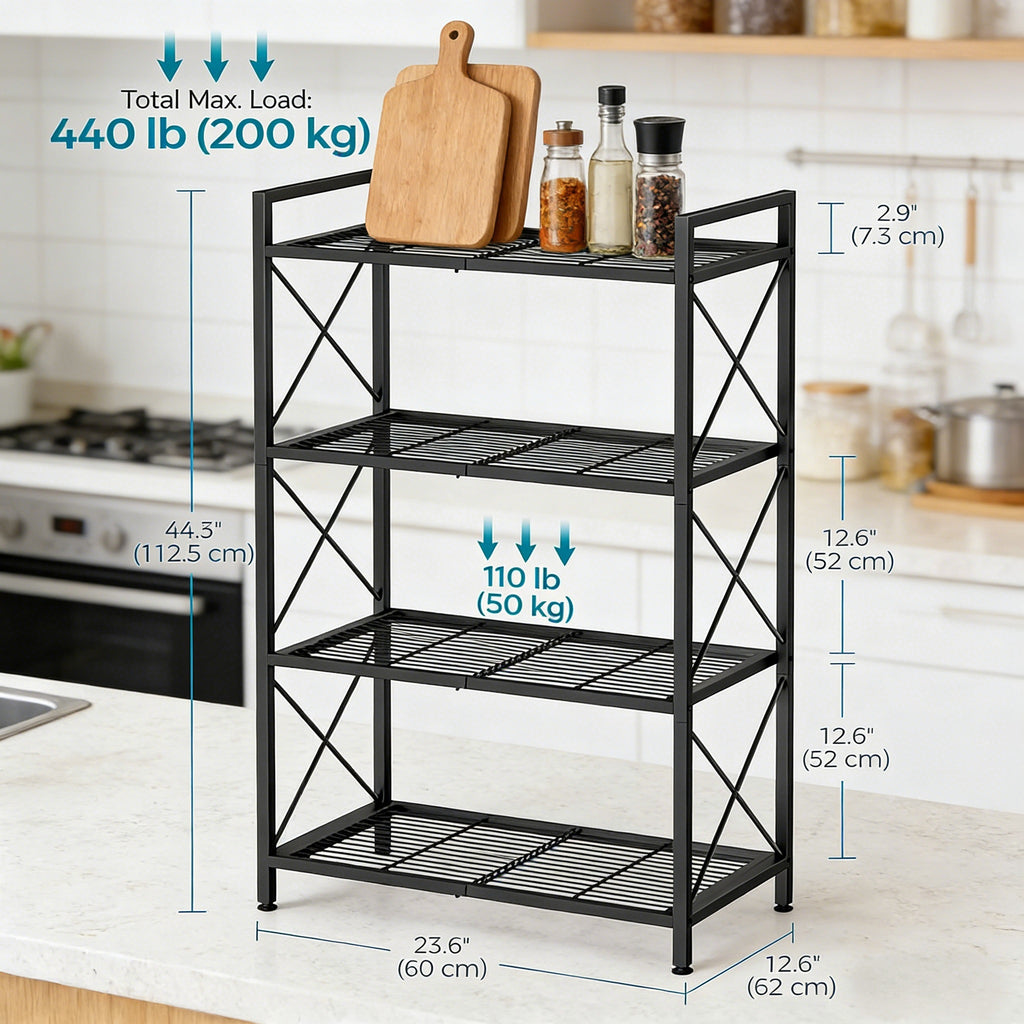 4-Tier Heavy-Duty Kitchen Storage Shelf with Mesh Design