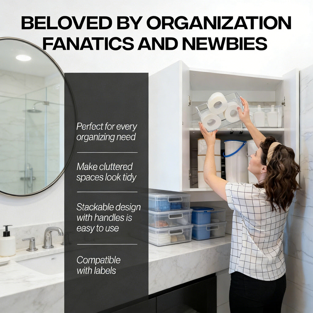 Clear Plastic Storage Bins with Handles for Multi-Room Organization