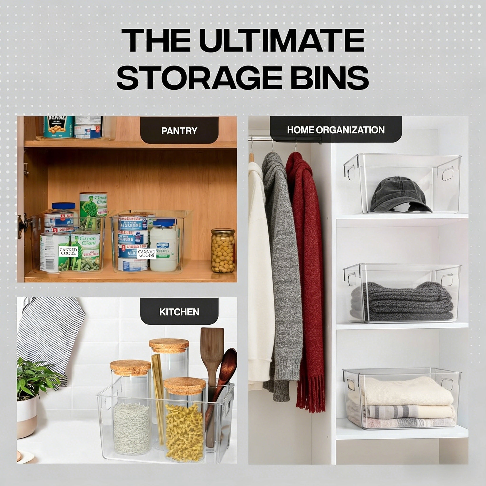 Clear Plastic Storage Bins with Handles for Multi-Room Organization