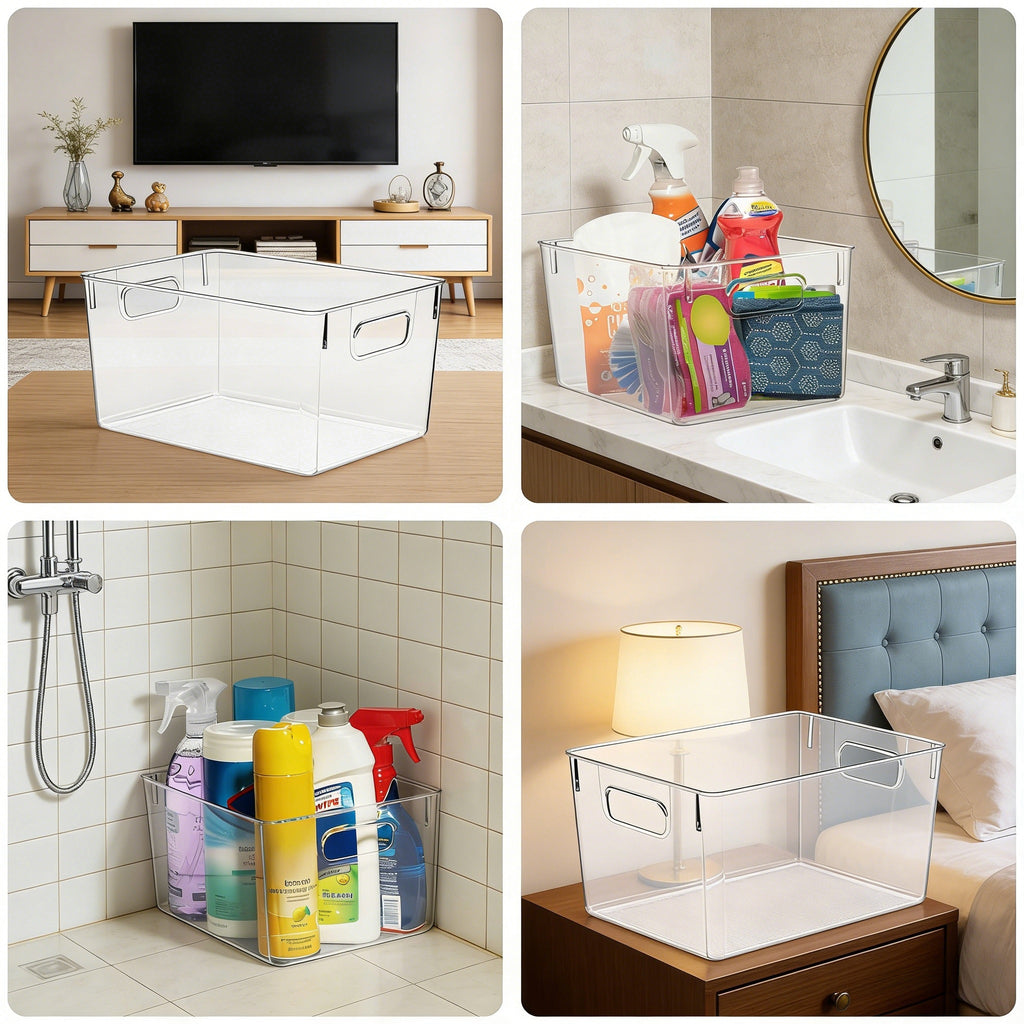 Clear Plastic Storage Bins with Handles for Multi-Room Organization