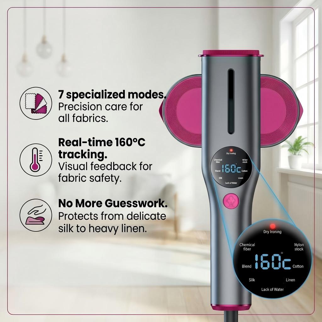 1200W Smart Garment Steamer with Real-Time Temp Display